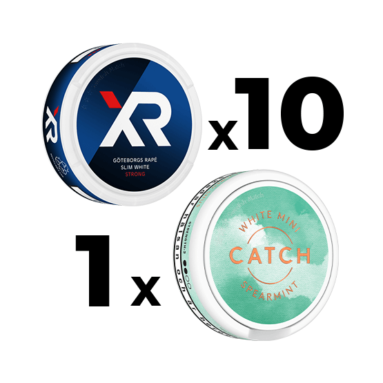 Mixpack 10 XR Göteborgs Rapé Strong Slim White & 1 Catch White Spearmint Mini
