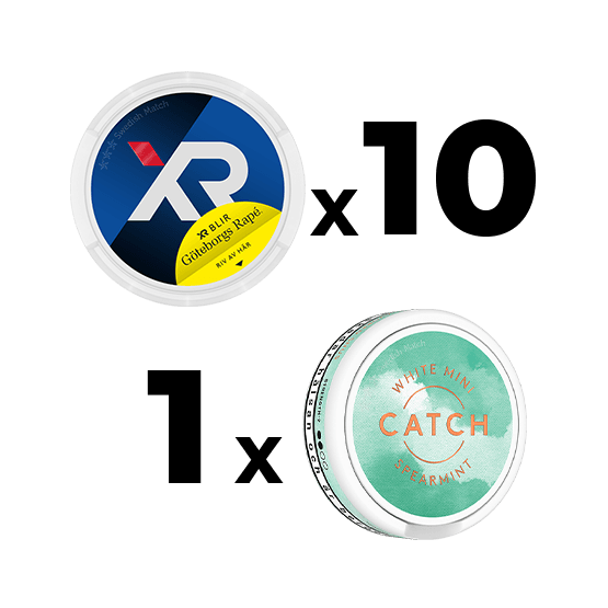 Mixpack 10 XR Göteborgs Rapé Strong Slim White & 1 Catch White Spearmint Mini
