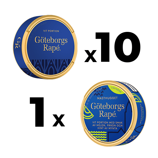 10 Göteborgs Rapé White Portionssnus + 1 Göteborgs Rapé Masthugget Mixpack